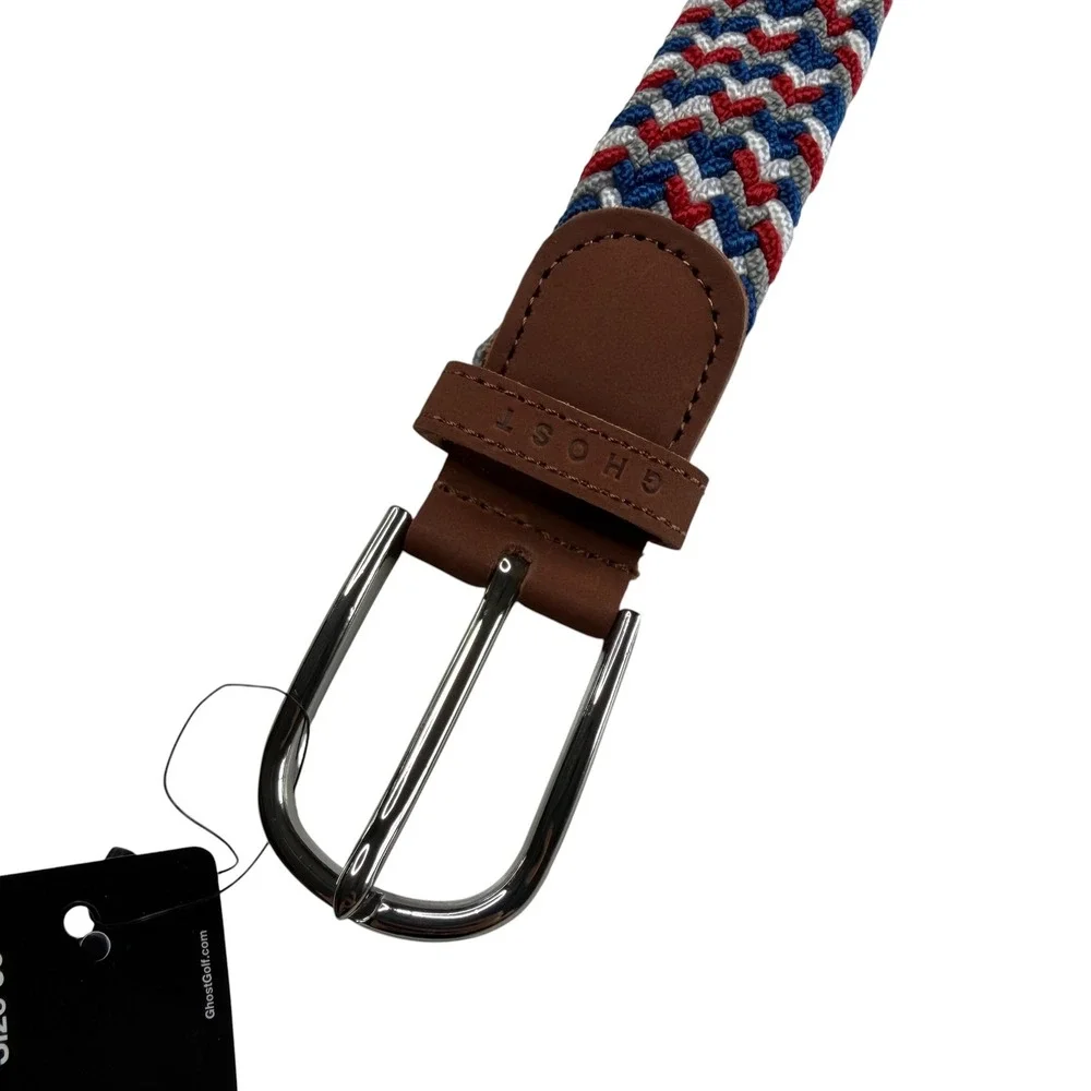 GHOST GOLF Belt Red White Blue Braided Elastic Men's Size 36 NWT Americana